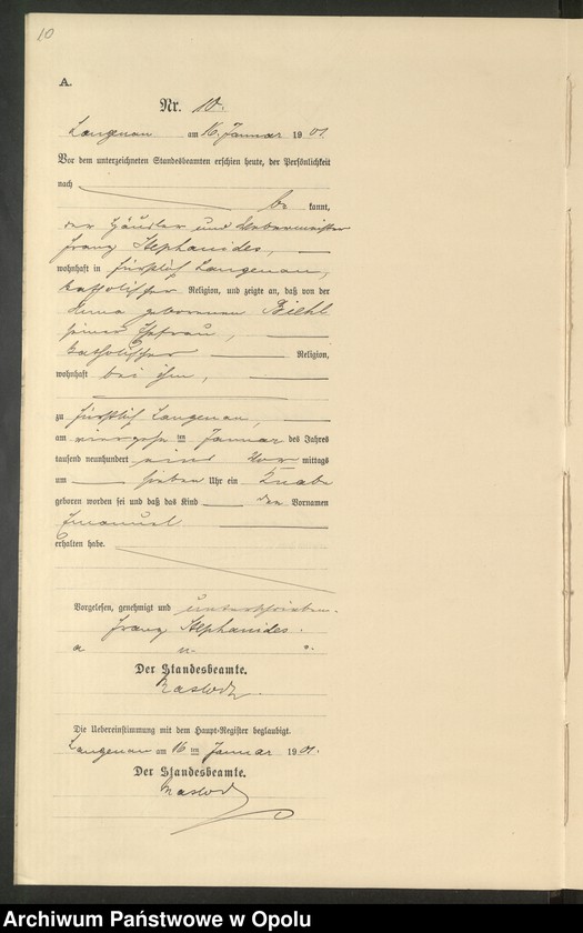 image.from.unit.number "Geburts-Neben-Register Standesamts Langenau pro 1901"