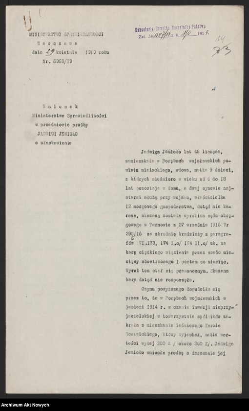 image.from.unit.number "Ułaskawienia z Małopolski - uwzględnione, dotyczące: zabójstw, uszkodzeń ciała, gwałtu publicznego, posiadania broni, obrazy, oszczerstw, oszustw, lichwy, kradzieży (w tym żywności z oblężonej przez Rosjan twierdzy Przemyśl w 1914 r. i płodów rolnych przez zubożałych Rusinów, powrocie w 1918 r. z przymusowej ewakuacji w głąb Rosji, dokonanej przez Rosjan w 1915 r.)"