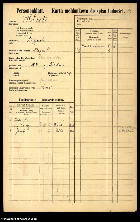 Obraz 18 z jednostki "[Spis ludności Łodzi] Klarowski - Klekotek"