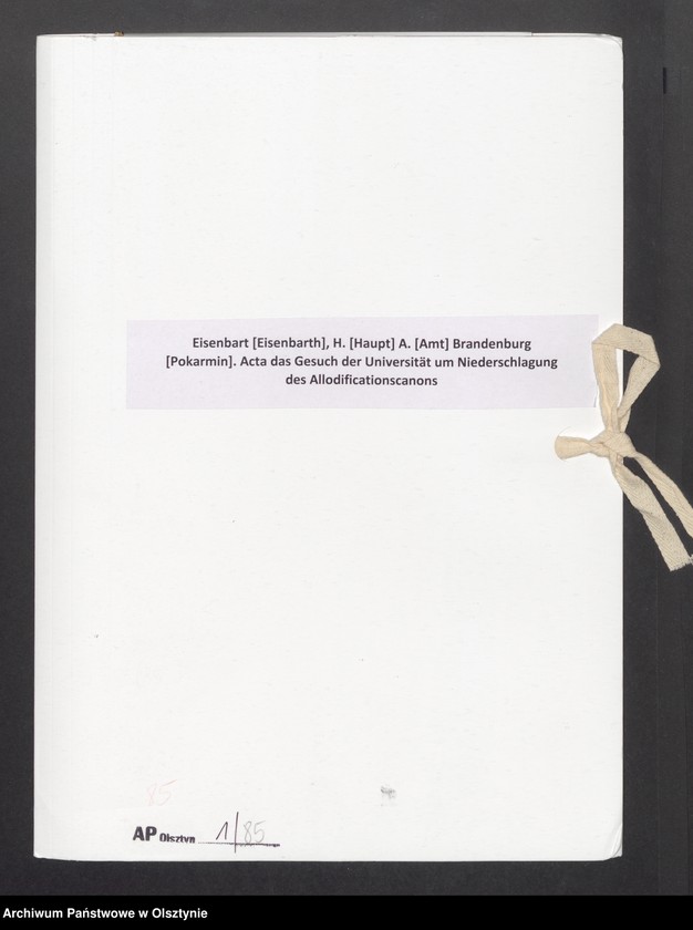image.from.unit.number "Eisenbart [Eisenbarth], H. [Haupt] A. [Amt] Brandenburg [Pokarmin]. Acta das Gesuch der Universität um Niederschlagung des Allodificationscanons"