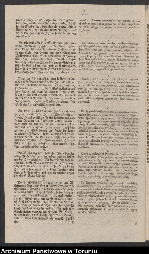 image.from.unit.number "Cyrkularze prezesa Regencji Zachodnio Pruskiej z 22.XI.1787 w sprawie koni dla wojska i 12.I.1788 w sprawach policyjnych"