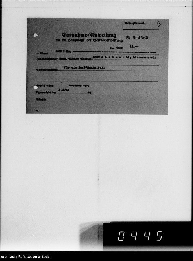 Obraz 11 z jednostki "Einnahme Anweisungen. [Sprzedaż przedmiotów skonfiskowanych]"