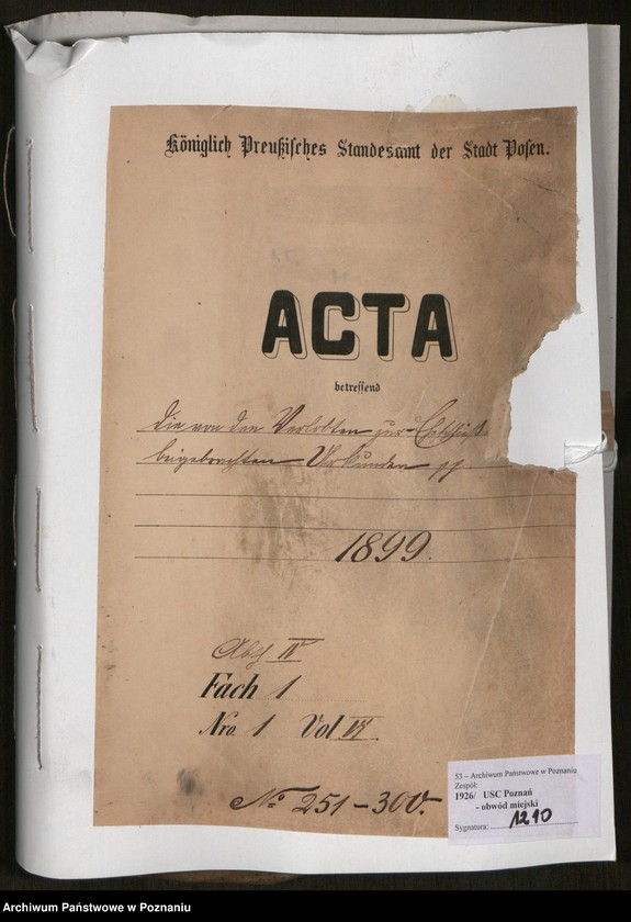 Obraz 2 z jednostki "Die von den Verlobten beigebrachten Urkunden zur Eheschliessung pro 1899"