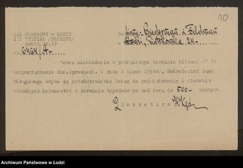 Obraz 12 z jednostki "Izaak Dawid Biederman i Abram Feldman- kupno i sprzedaż towarów manufakturowych"