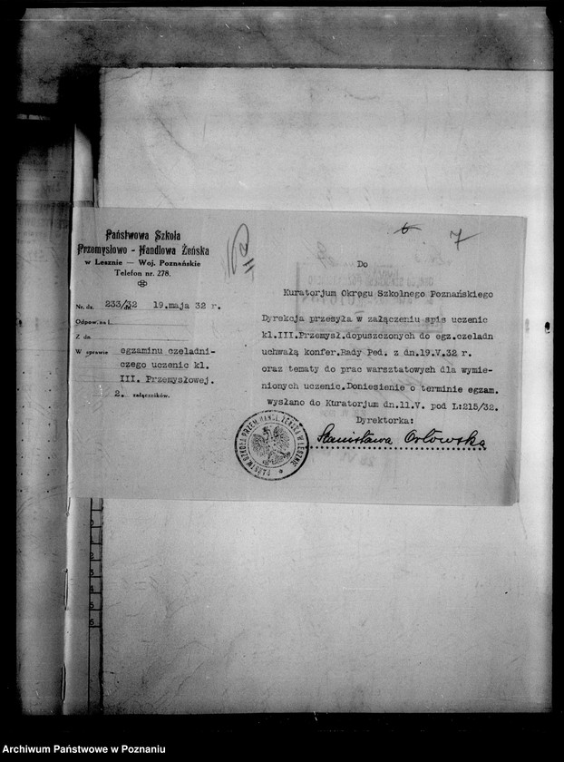 Obraz 10 z jednostki "Państwowa Szkoła Przemysłowo Handlowa Żeńska- Leszno [protokół z egzaminu końcowego]"