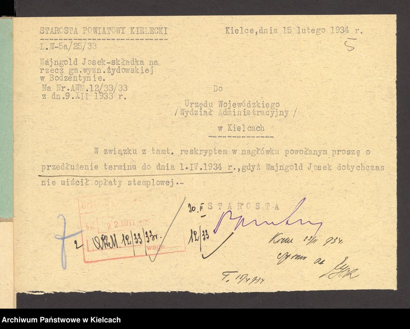 Obraz 7 z jednostki "[Odwołanie od wymiaru składki na rzecz gminy wyznaniowej żydowskiej w Bodzentynie]"