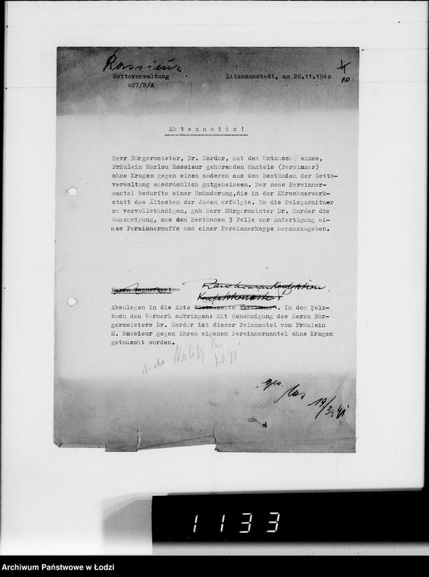 Obraz 14 z jednostki "Verschiedenes. [Pisma w sprawie przejęcia futer]"