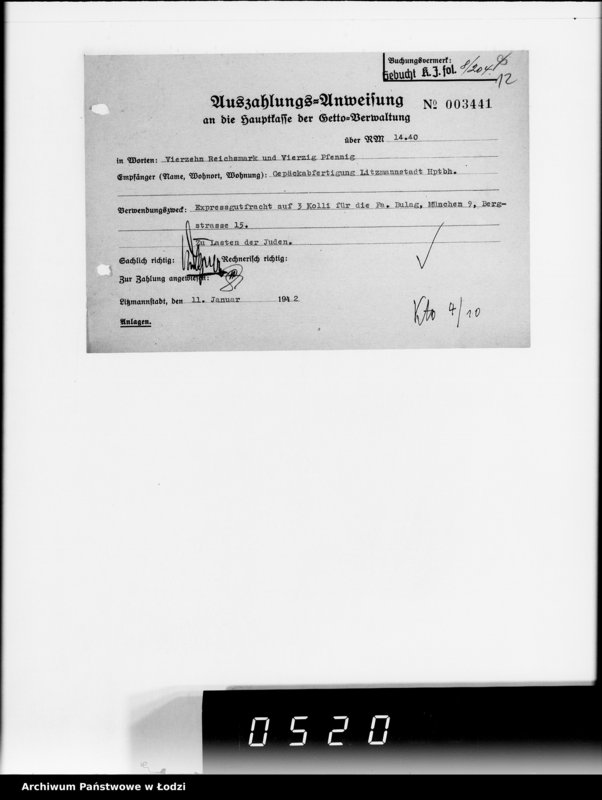 Obraz 15 z jednostki "1. Kassenbelege von nr 1 bis nr 208"