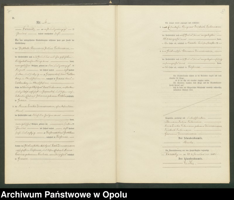 Obraz 7 z jednostki "Heiraths-Neben-Register Standesamts Koppitz pro 1906"