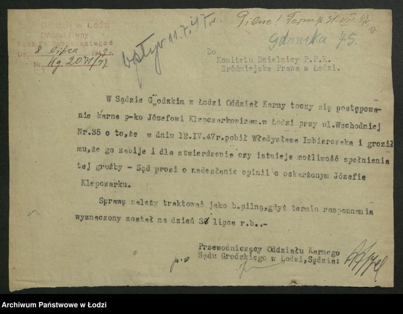 Obraz 18 z jednostki "Korespondencja Miejskiej Komisji Kontroli Partyjnej t. II"