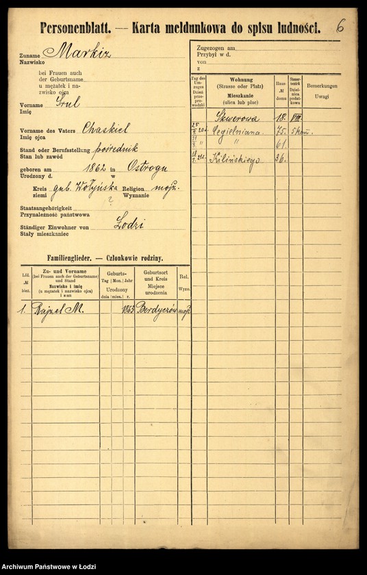 Obraz 8 z jednostki "[Spis ludności Łodzi] Markin - Marosińska"