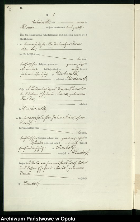 Obraz 6 z jednostki "Heirats-Register (Neben-Register) Standesamt Deutschwette 1912"