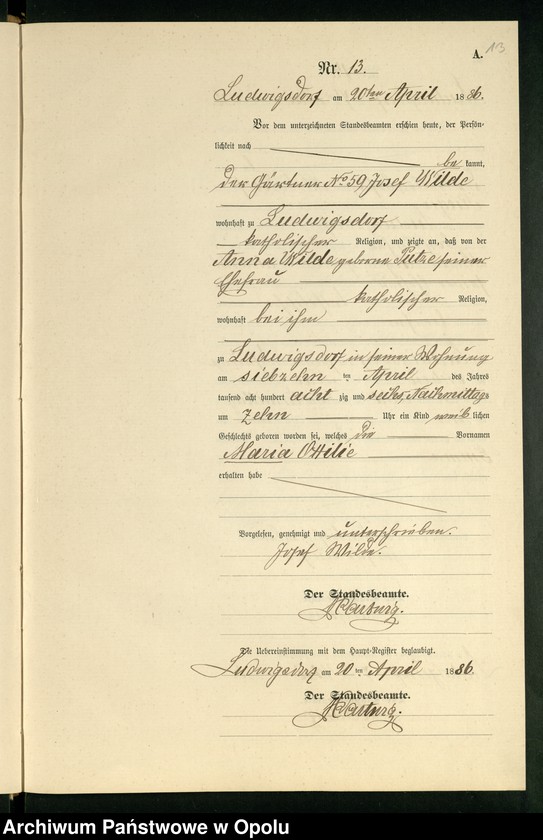 Obraz 17 z jednostki "Geburts-Neben-Register des Standesamts Ludwigsdorf pro 1886"