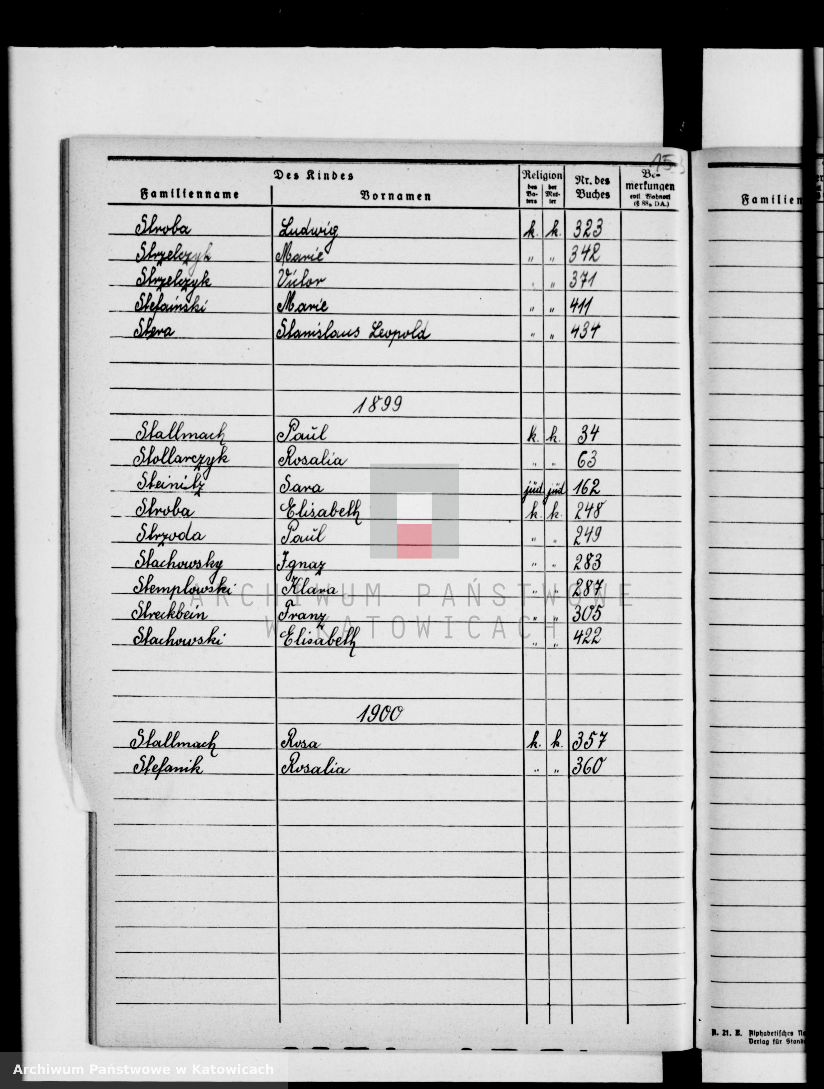 Skan z jednostki: Skorowidz do ksiąg urodzeń za lata 1891-1900