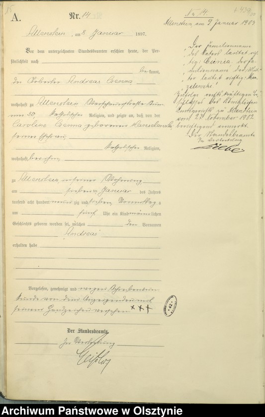 image.from.unit.number "Geburts-Haupt-Register Tom I,Nr 1 - 399"