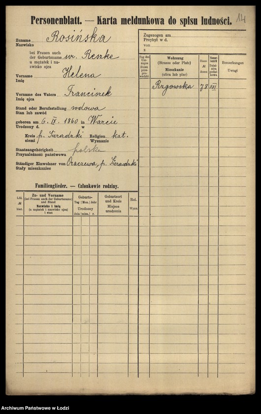 Obraz 16 z jednostki "[Spis ludności Łodzi] Rosińska-Rot"