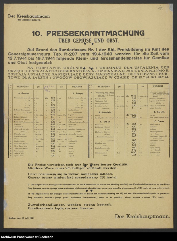 Obraz 7 z kolekcji "Afisze okupacyjne powiatu siedleckiego 1939-1944111"