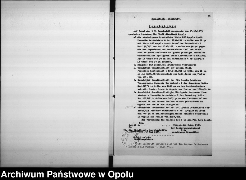 Obraz 15 z jednostki "[Dotyczy rozbudowy kościółka św. Sebastiana w Opolu, odstąpienia parceli przez gminę miejską na powyższy cel]"