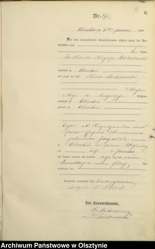 image.from.unit.number "Sterbe-Haupt-Register Tom I,Nr 1 - 302"