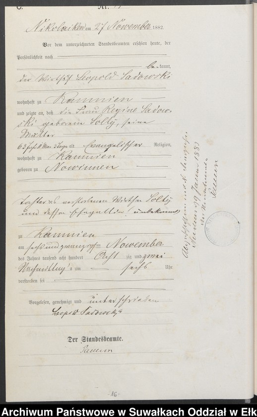image.from.unit.number "Sterbe-Haupt-Register des Königlich Preussischen Standes-Amtes Forstrevier Nicolaiken Kreis Sensburg für das Jahr 1882[do 1884]"