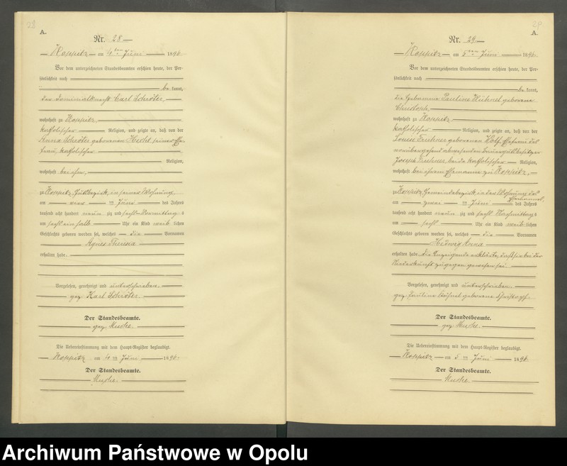 Obraz 17 z jednostki "Geburts-Neben-Register Standesamts Koppitz pro 1896"