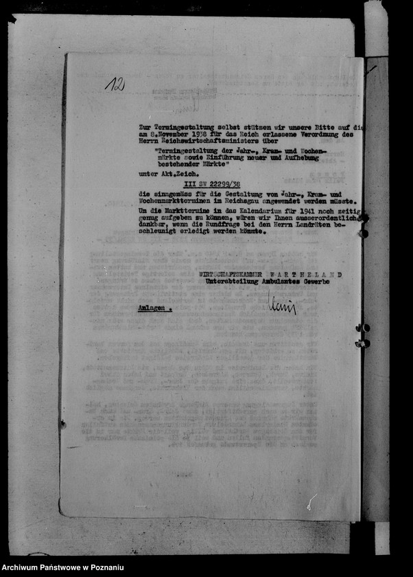 Obraz 16 z jednostki "Korespondencja w sprawie odbywania targów i jarmarków w okresie wojny"