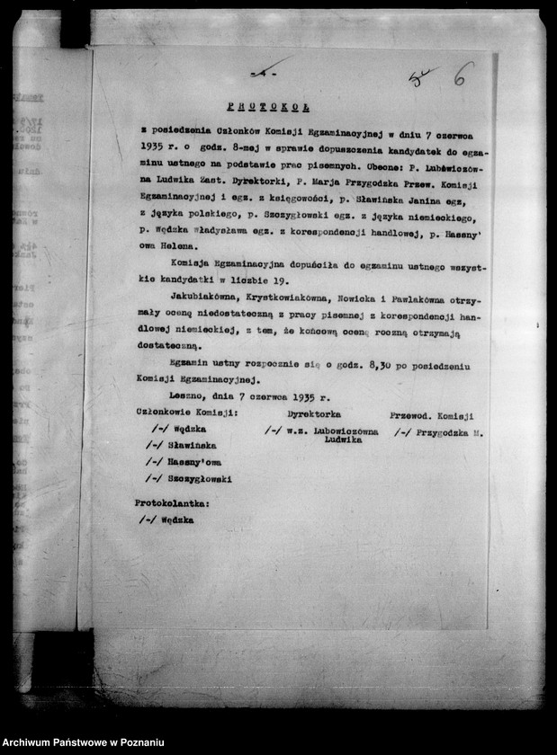 Obraz 11 z jednostki "Państwowa Szkoła Przemysłowo Handlowa Żeńska- Leszno [protokół z egzaminu końcowego]"