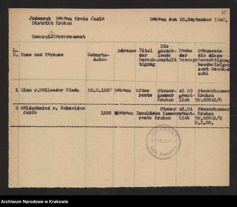 image.from.unit.number "Kwestionariusze Żydów z miejscowości: Baligród /30 IX 1940/, Baranów Sandomierski, Bieżanów, Biecz /25 i 29 IX 1940/, Błażowa, Bobowa /23 IX 1940/, Bochnia /15 XI 1940/, Boratyń /12 X 1940/, Borek Fałęcki /7 XI 1940/, Brzesko, Brzostek, Czudec."
