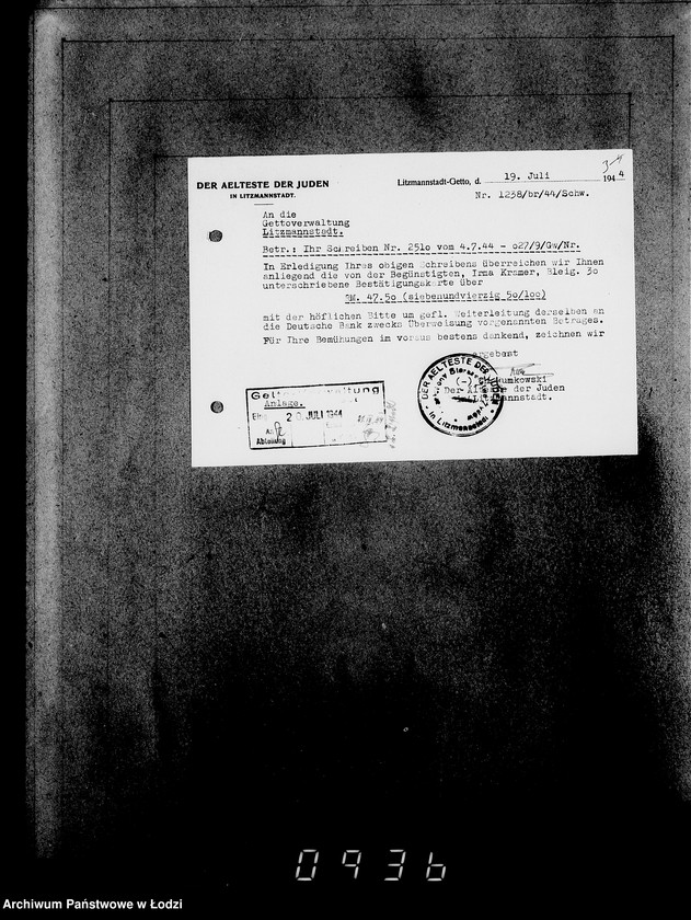 Obraz 7 z jednostki "Korrespondenz mit dem Ältesten der Juden"