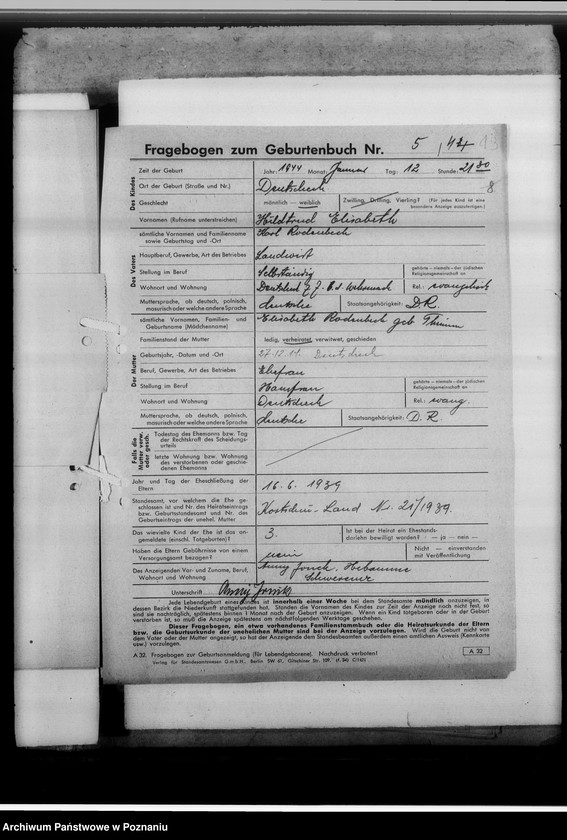 Obraz 18 z jednostki "Sammelakten zum Geburtenbuch [zgłoszenia urządzeń]"