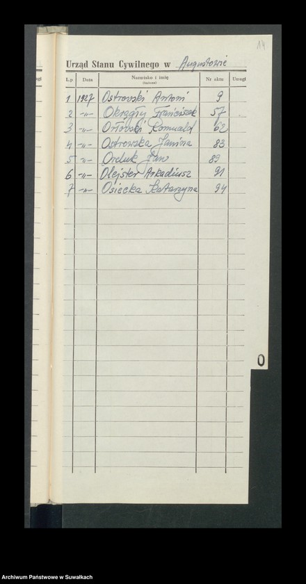 image.from.unit.number "Zgon Urząd Stanu Cywilnego w Augustowie Skorowidz Alfabetyczny rok 1927"