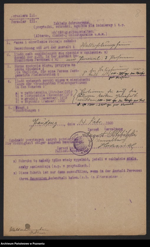 Obraz 10 z jednostki "[Zakłady dobroczynne - m.in. szpitali w Grudziądzu - przydziały mięsa]"