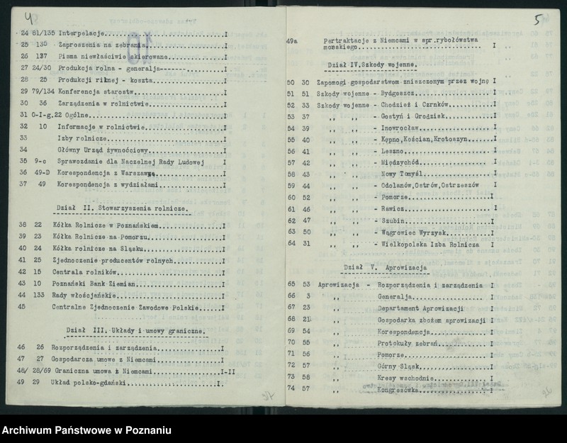 Obraz 6 z jednostki "Wykaz zdawczo-odbiorczy akt Departamentu Rolnictwa i Dóbr Państwowych byłego Ministerstwa byłej Dzielnicy Pruskiej przekazanych przez Ministerstwo Rolnictwa i R.R. do Archiwum Państwowego w Poznaniu. Tomów 878"
