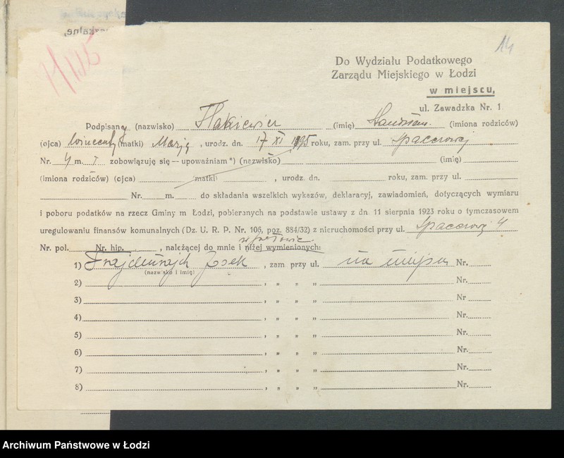 image.from.unit.number "Księga inwentarzowa nieruchomości m. Łodzi ul. Spacerowa"