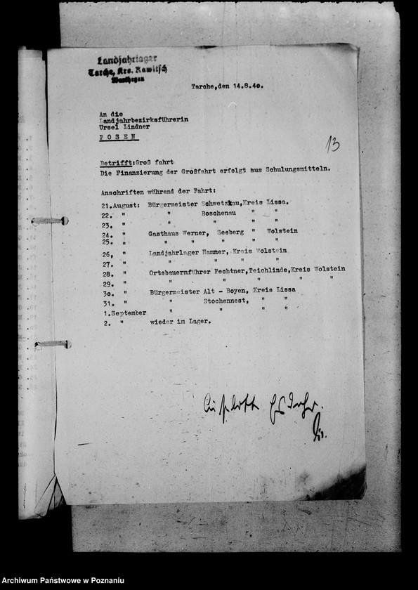 Obraz 17 z jednostki "Grossfahrt im Warthegau. Pläne und Berichte. Allgemeiner Schriftwechsel"