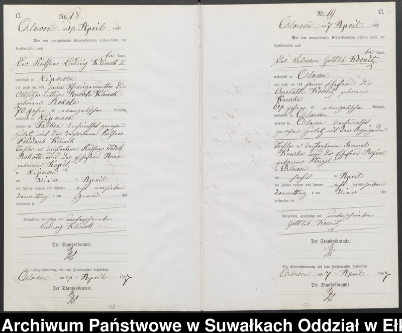 image.from.unit.number "Sterbe-Neben-Register des Preussischen Standes-Amtes [Orlowen] Kreis [Loetzen] für das Jahr 1887"
