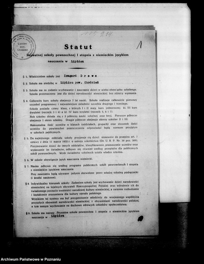 Obraz 5 z jednostki "Prywatna Szkoła Powszechna z niemieckim językiem nauczania w Lipińcu powiat Chodzież"