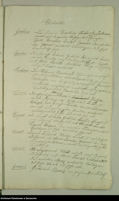 image.from.unit.number "Duplicate des Kirchenbuchs von den Grabowschen Gütern [Grabow]: Prützow [Prusinowo], Rienow [Rynowo], Tarnow [Tarnowo], Wuhrow [Worowo] und Mühlendorf [Poradz]"