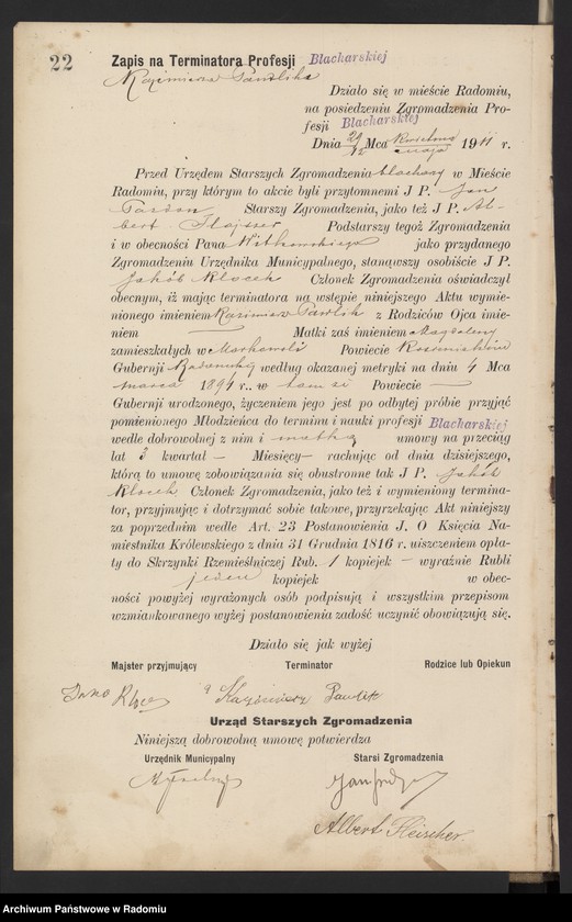 image.from.unit.number "[Księga zapisów na terminatora, czeladnika i majstra profesji blacharskiej]"