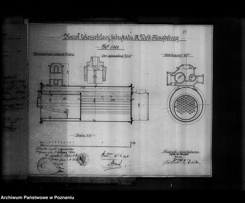 Obraz 16 z jednostki "1/ Tartak parowy we Wrześni- Towarzystwo Akcyjne Nr porządkowy kotła 11 /Młyn J. Hadyniaka w Tomicach powiat poznański"