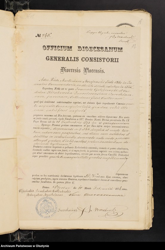 image.from.unit.number "Dokumenty Prinadležiŝìe k˝ Aktam˝ vstupivših˝ v˝ zakonnyj Brak˝ v˝ Ânoveckom˝ prihodî v˝ 1874 godu [Annexa do akt stanu cywilnego Parafii Janowiec w 1874 roku]"