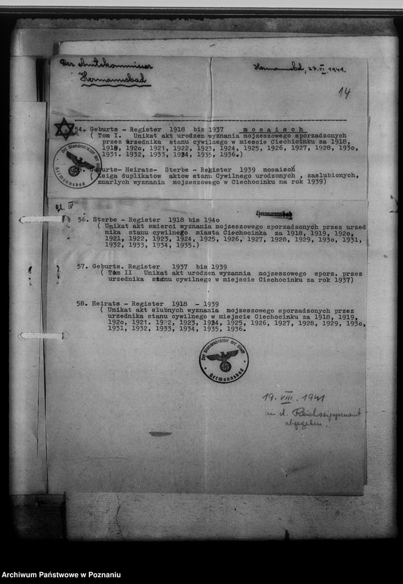 Obraz 19 z jednostki "Einziehungsprotokolle [ksiąg kościelnych] Kreis Hermannsbad [Ciechocinek powiat Aleksandrów Kujawski, województwo bydgoskie]"