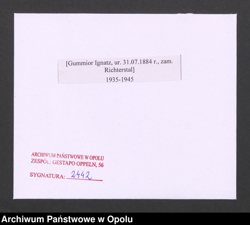 Obraz 2 z jednostki "[Gummior Ignatz, ur. 31.07.1884 r., zam. Richterstal]"