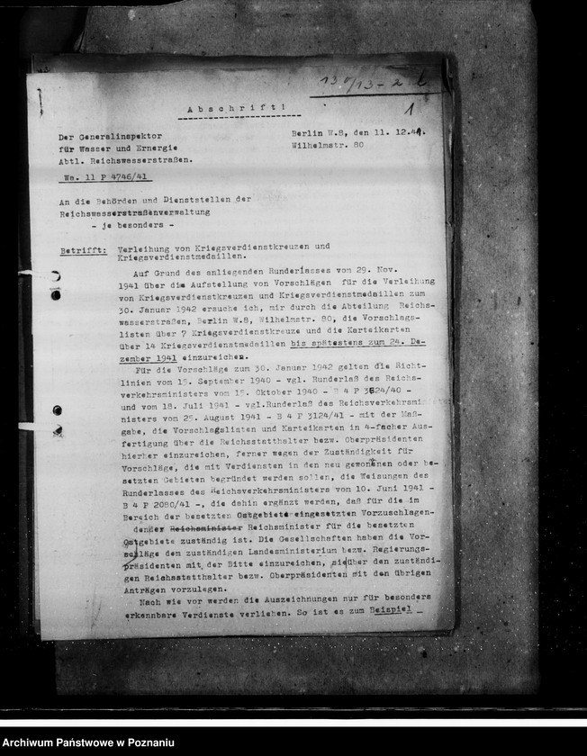 Obraz 5 z jednostki "Kriegsverdienst- Auszeichnungen, Bestimmungen, Schriftwechsel usw."