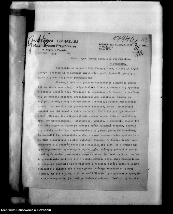 Obraz 15 z jednostki "Państwowe Gimnazjum imienia Bergera- Poznań [protokół egzaminu eksternistów i spisy abiturientów]"