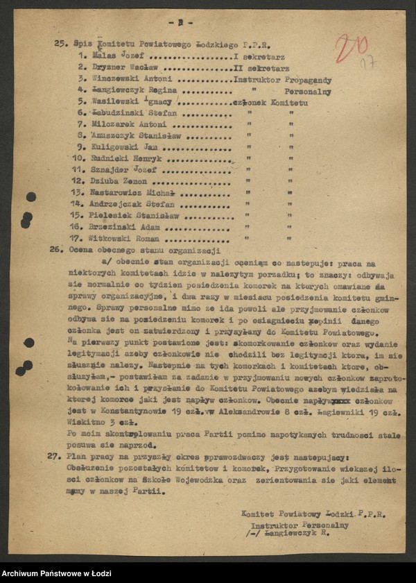 Obraz 18 z jednostki "Sprawozdania [z działalności i ankiety sprawozdawcze instruktora personalnego za lata 1945 - 1946]"