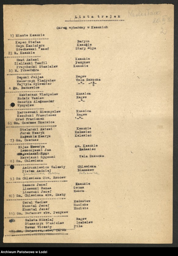 Obraz 3 z jednostki "Wybory do Sejmu okręg X powiat Końskie [- wykazy uprawnionych do głosowania, trójek partyjnych, składy Obwodowych Komisji Wyborczych ]"