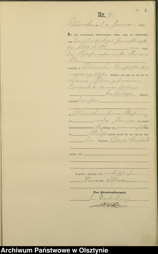 image.from.unit.number "Geburts-Haupt-Register Tom I,Nr - 399"