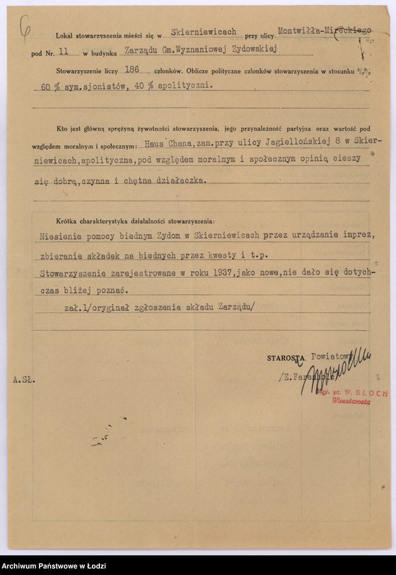 Obraz 9 z jednostki "Towarzystwo Wspomagania Ubogich Żydów "Ezra" w Skierniewicach"