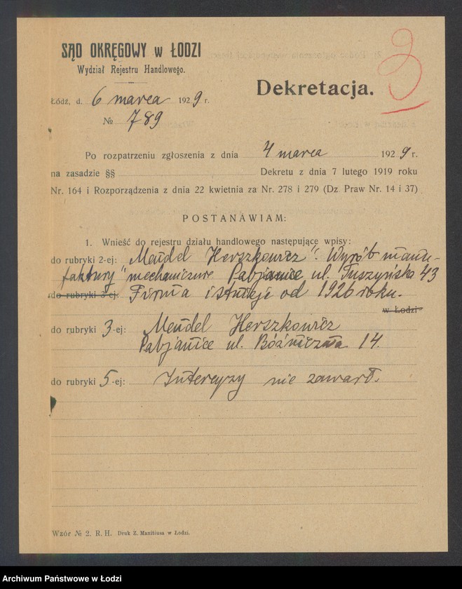 Obraz 5 z jednostki "Mendel Herszkowicz- mechaniczny wyrób manufaktury"